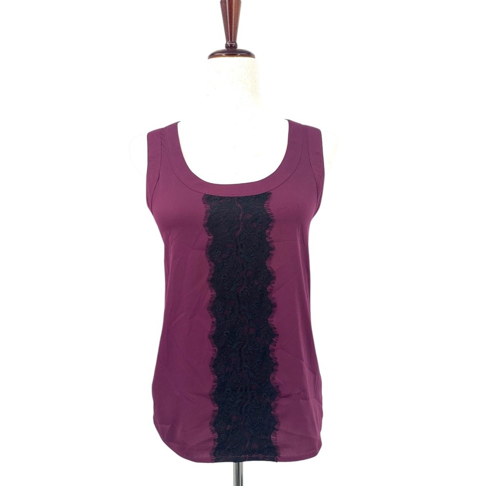 BANANA REPUBLIC Sleeveless Blouse Wine Red Scoop Black Lace Applique Women's XS